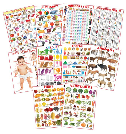 Dreamland Publications Educational Chart for Kids - Pre-School Chart pack (10 Titles)