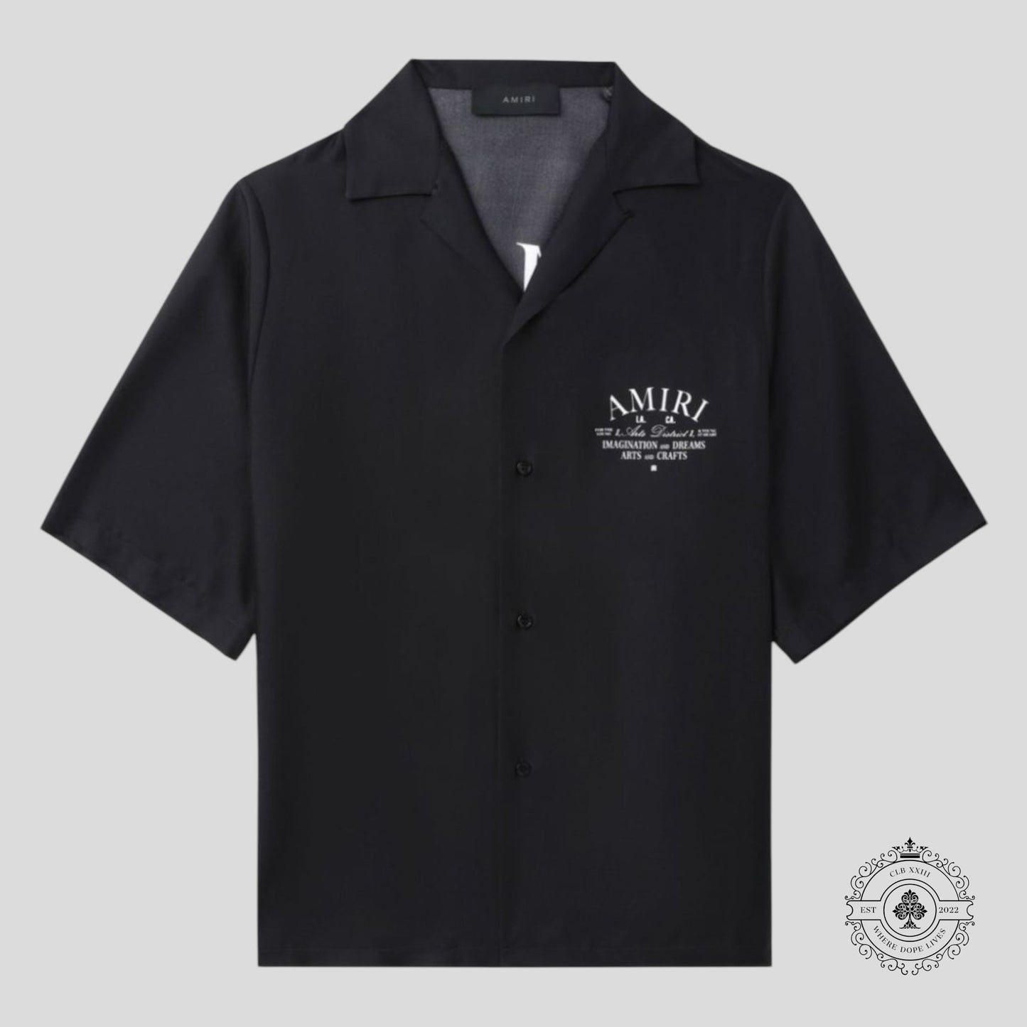 Amiri Imaginations Silk Button Up Tee in Black