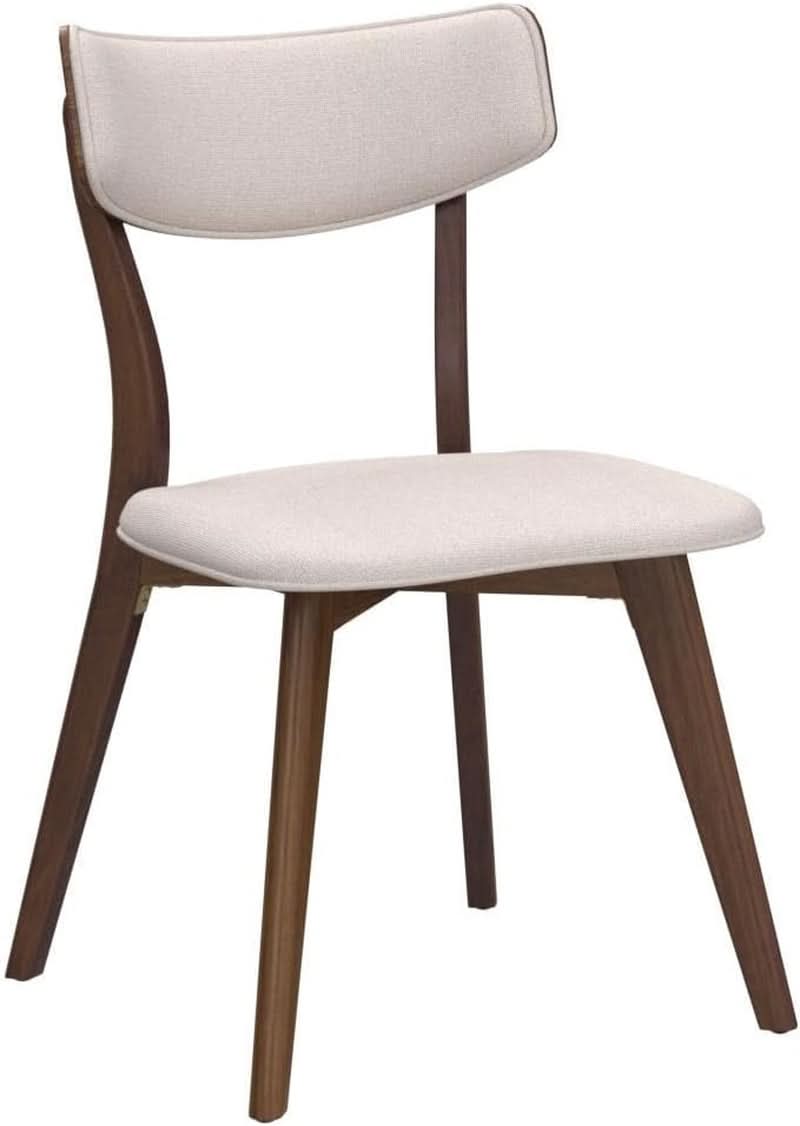 Mid Century Walnut Frame Dining Chairs Light Beige Set 2
