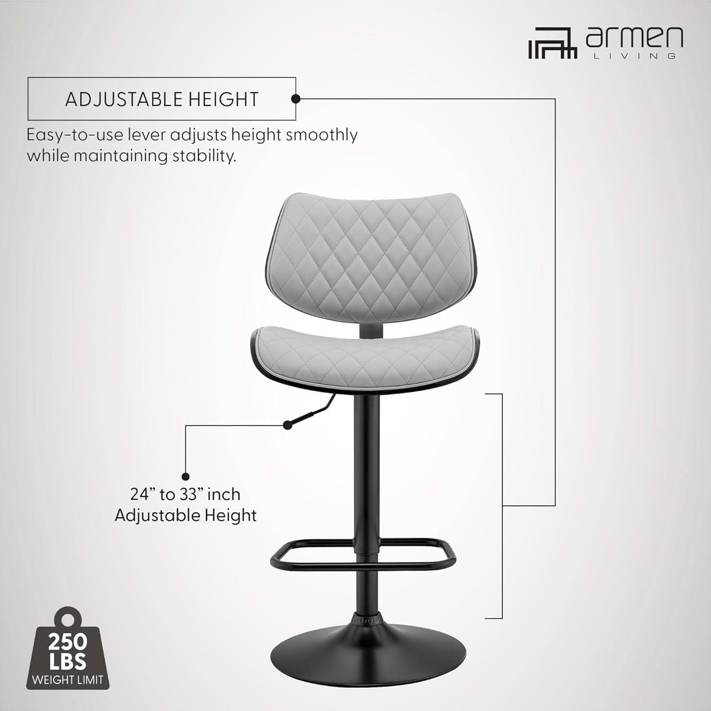 Grey Faux Leather Swivel Bar Stool With Adjustable Height