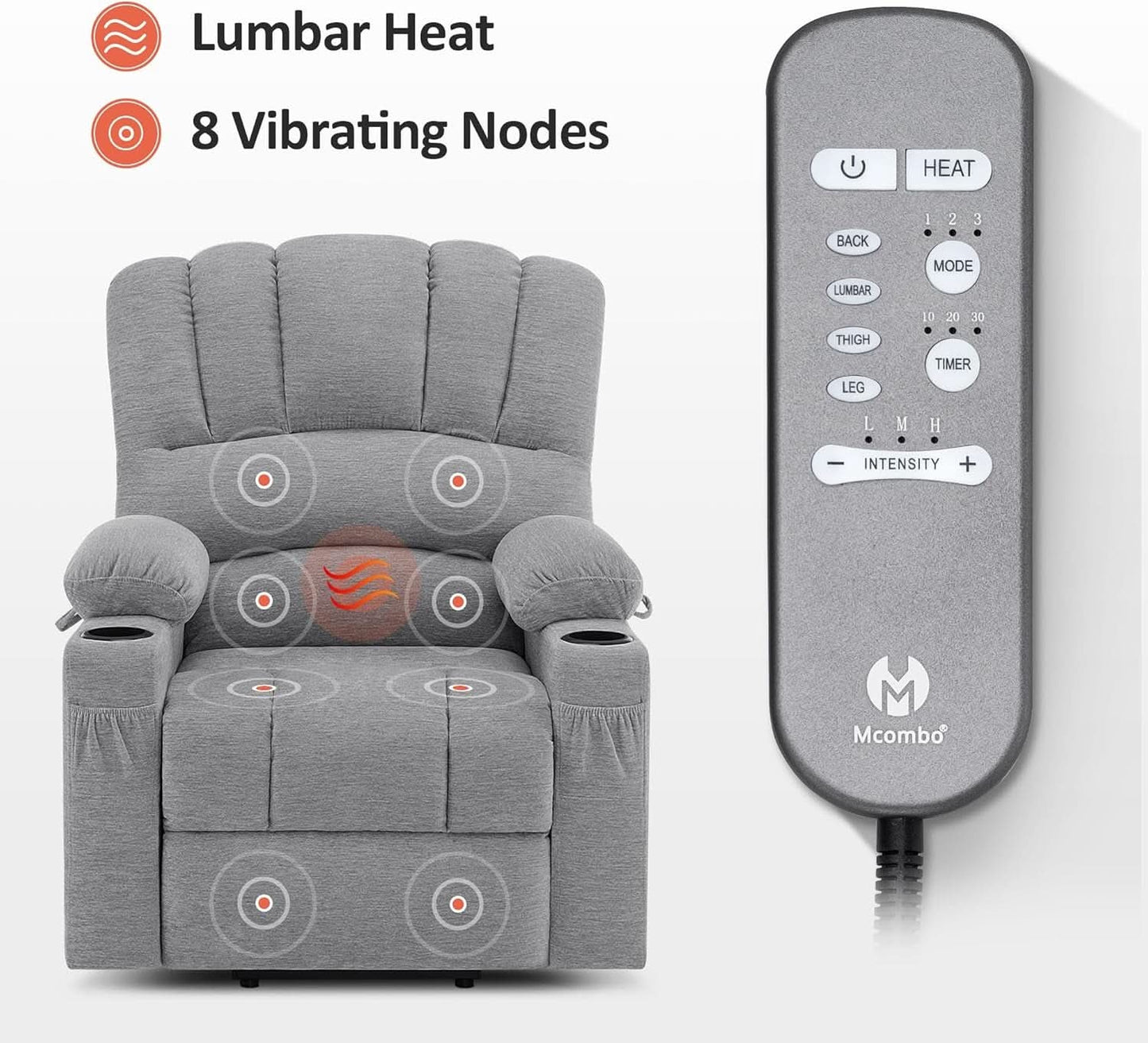Power Lift Recliner Chair With Massage And Heat Grey Fabric