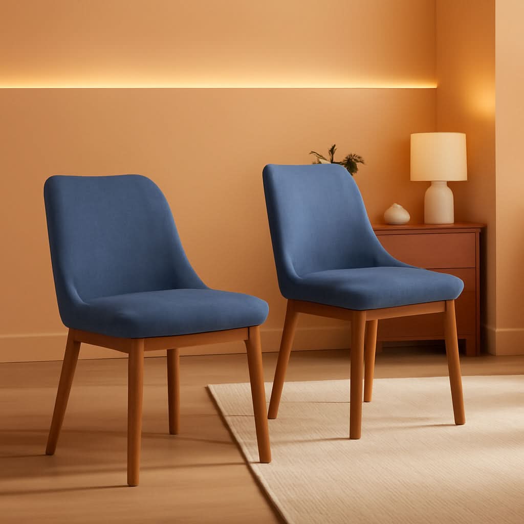Azalea Blue Fabric and Walnut Wood Dining Chairs Set of 2