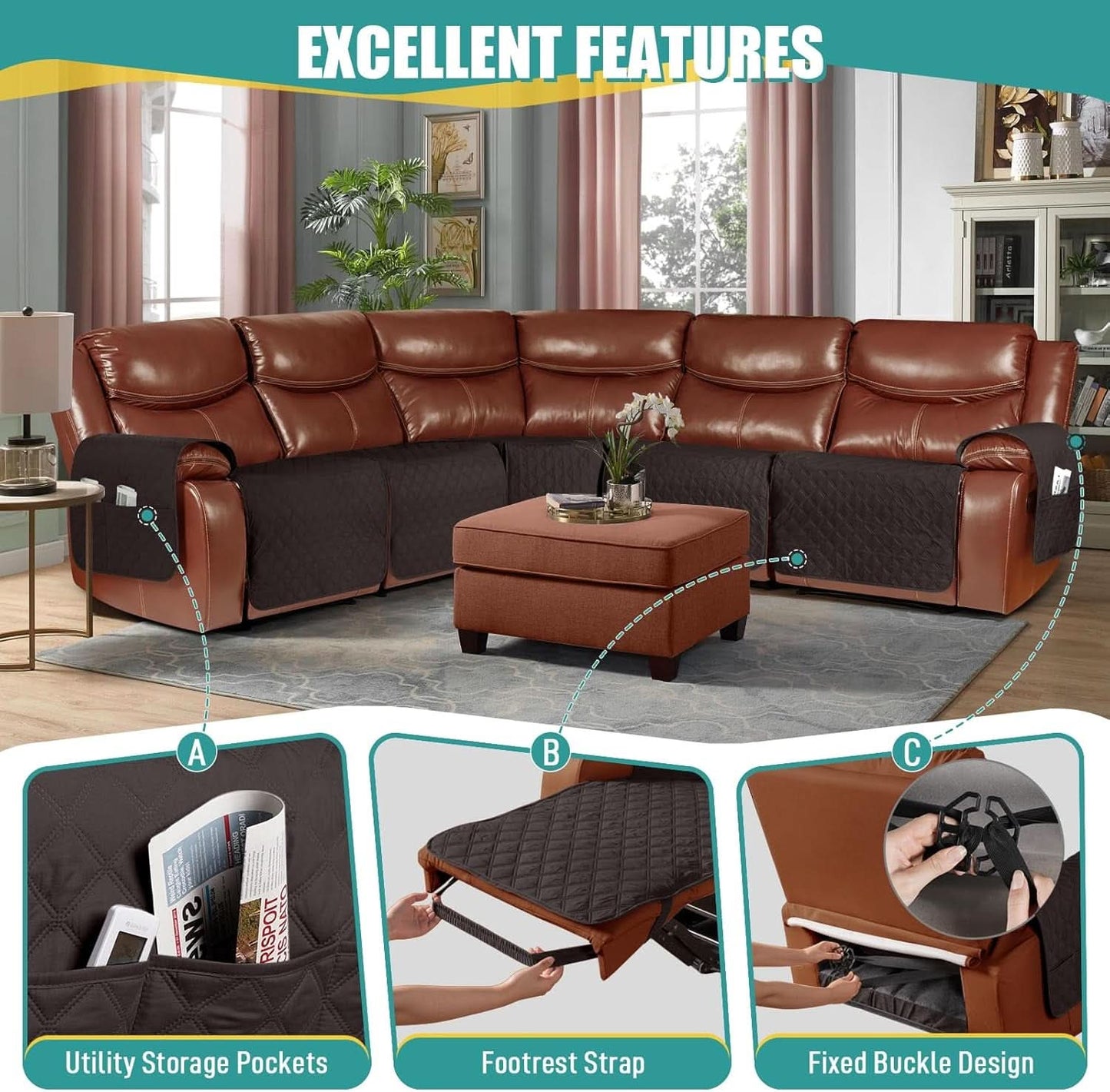 Extra Large Waterproof Recliner Sectional Cover Chocolate
