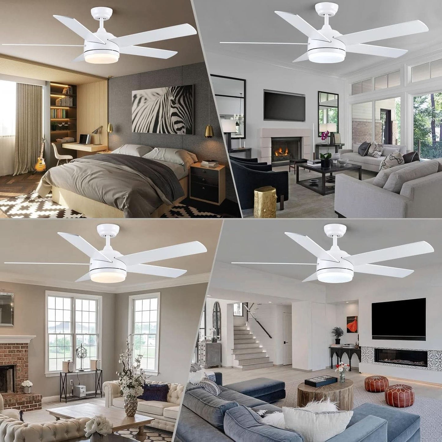 52 Inch White Ceiling Fan With Dimmable LED Lights