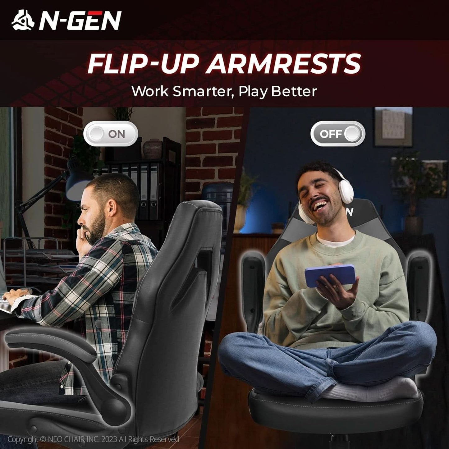 N-GEN Ergonomic Gaming Chair With Lumbar Support Gray PU Leather