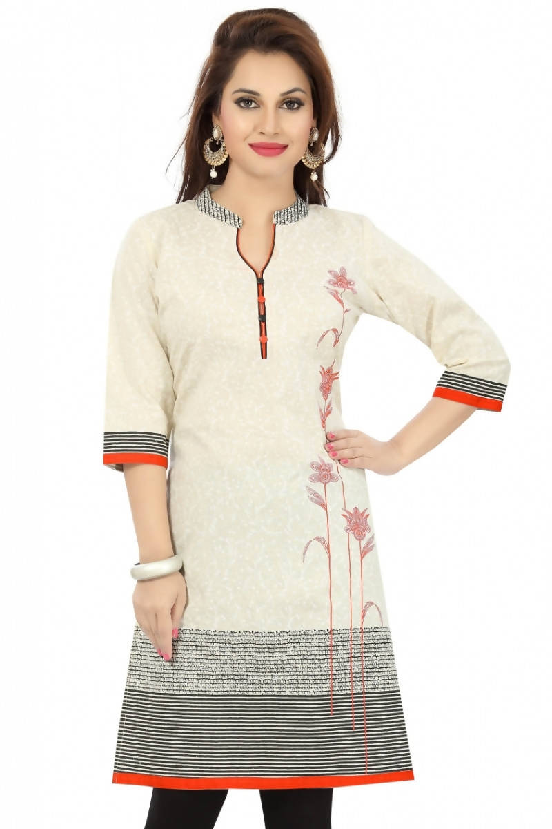 Snehal Creations Contemporary Beauty Off White Cotton Short Tunic For Women