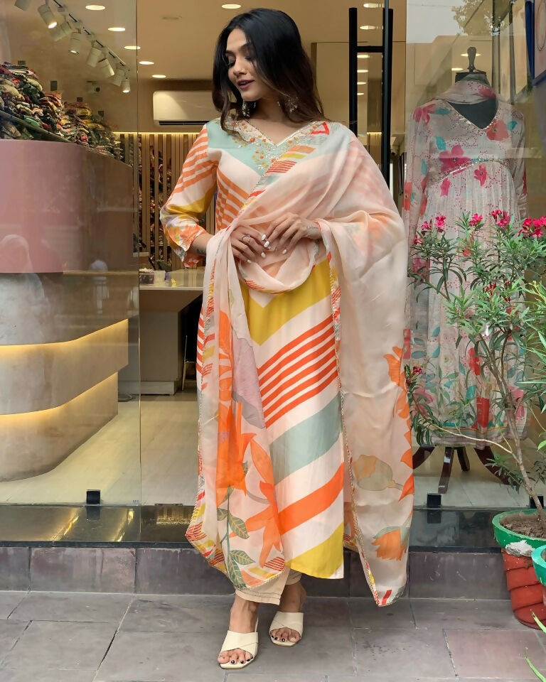 Partywear Designer Maslin Multi Stitched Suit With Dupatta - Tanisha