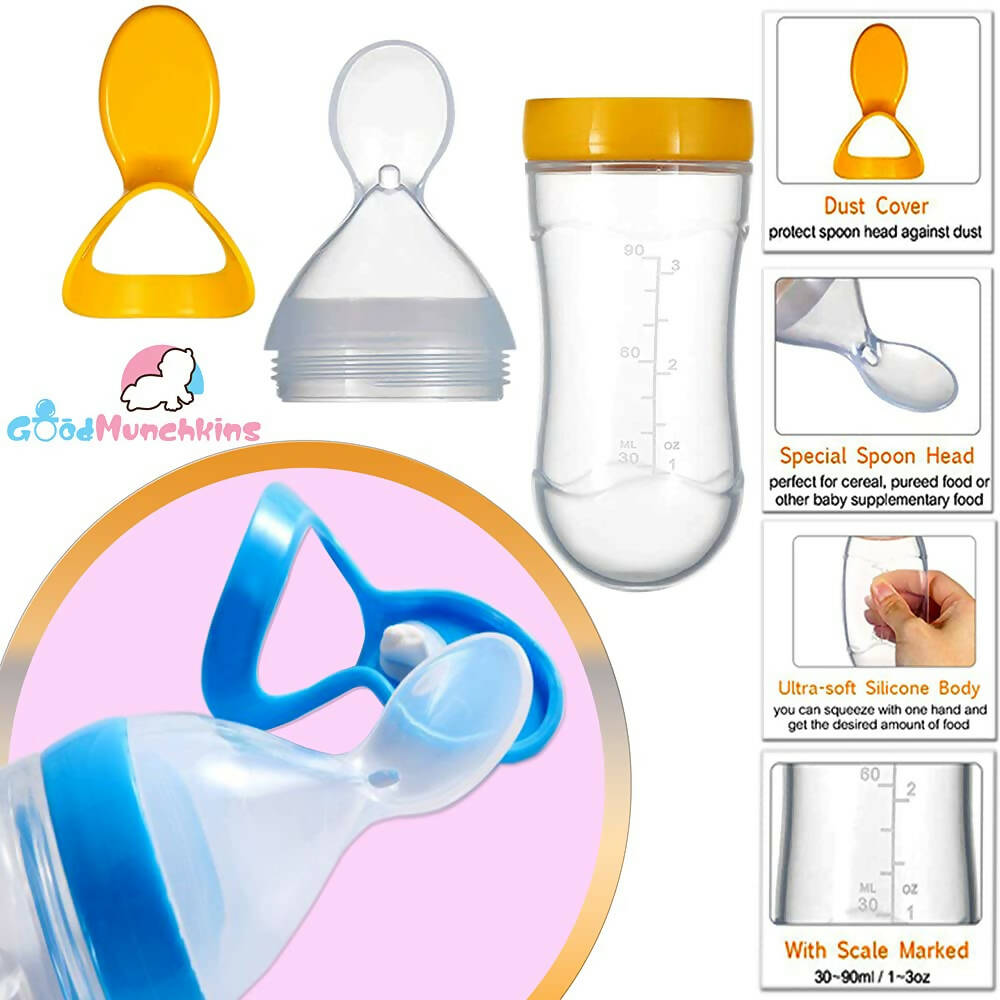 Goodmunchkins Silicone Spoon Food Feeder & Fruit Feeder for Toddlers Food Grade Silicone Bottle 90ml-Pink