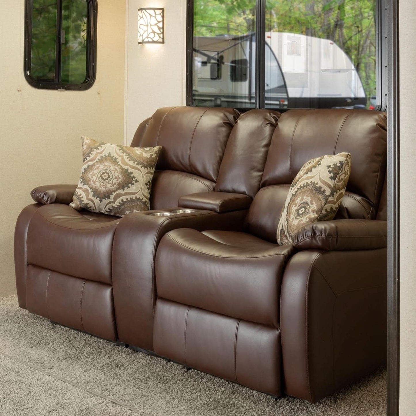 67 Inch Powered RV Wall Hugger Recliner Sofa Mahogany