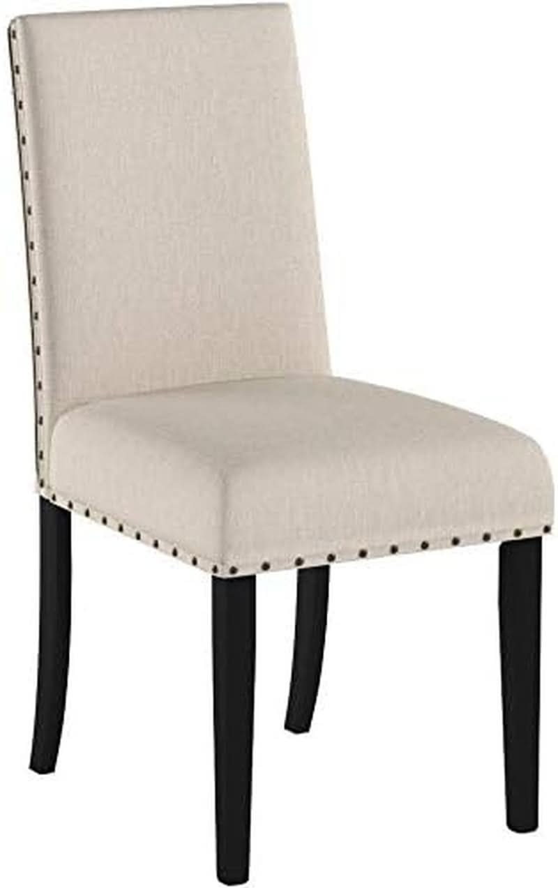 Tan Fabric Dining Chairs With Nailhead Trim Set Of 2