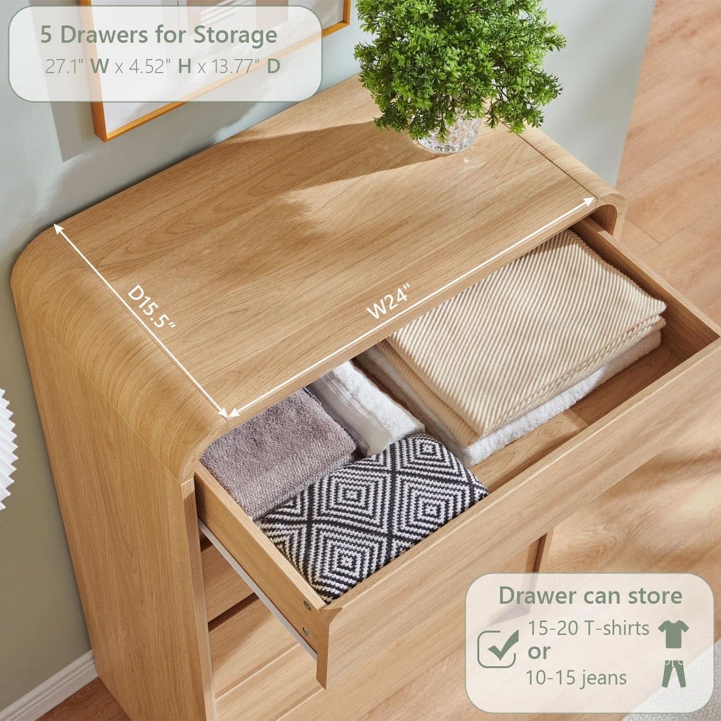 Vertical Dresser With Five Drawers In Natural Oakgrain