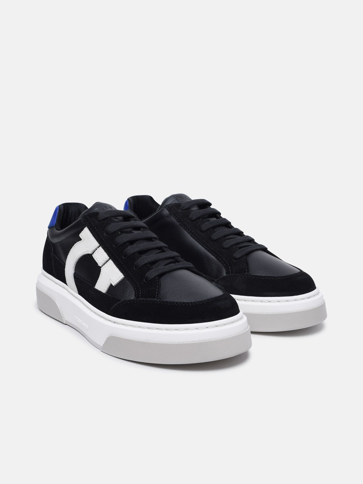 Ferragamo Men Cassina' Black Leather Blend Sneakers
