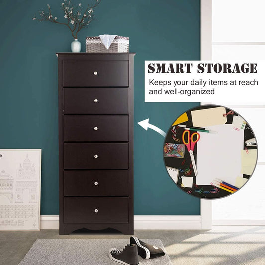 Brown Wood 6 Drawer Dresser For Bedroom Storage Unit