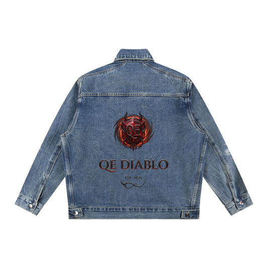 QE Diablo Vintage Wash Zip Up Denim Jacket