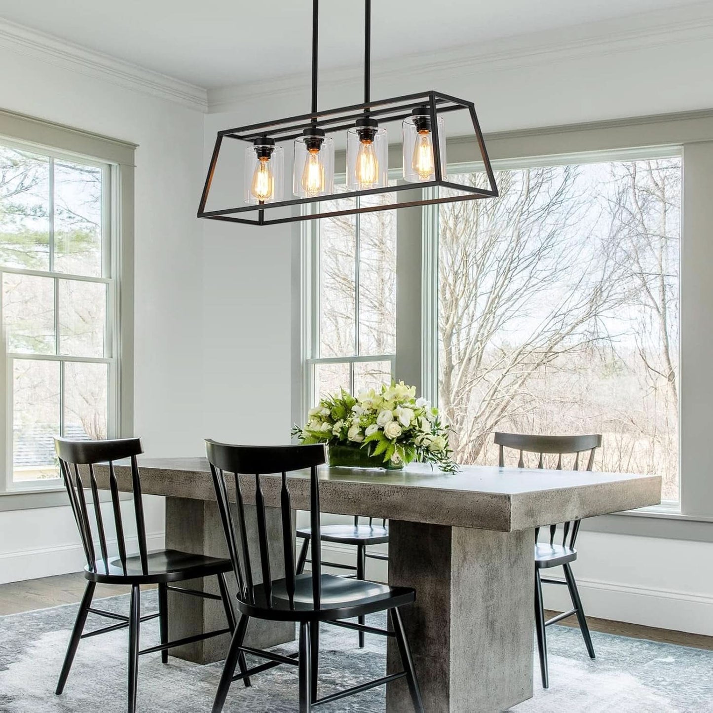 Black Farmhouse Linear Chandelier 4 Light For Dining Room