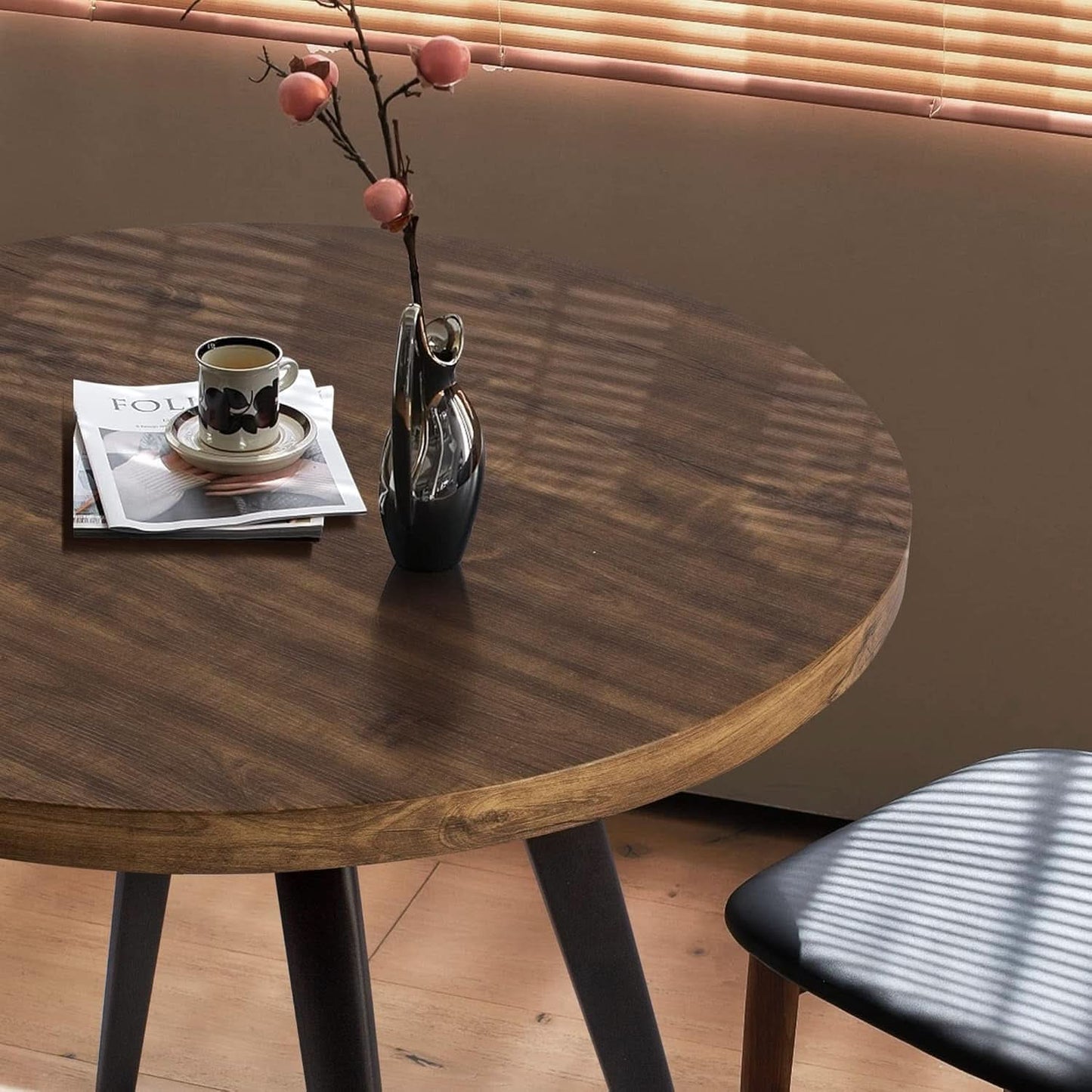 Contemporary Rustic Walnut Wood Dining Table 31.5in Round