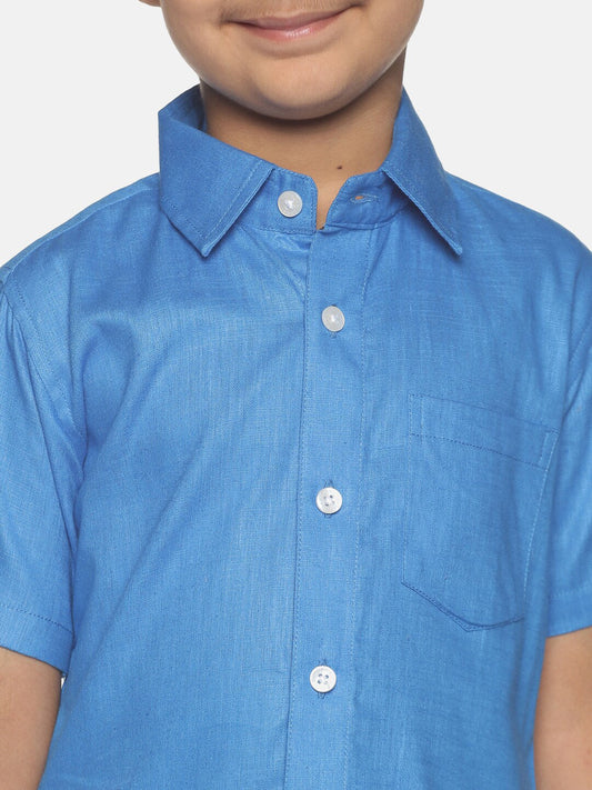Sethukrishna Blue & White Shirt with Dhoti For Boys