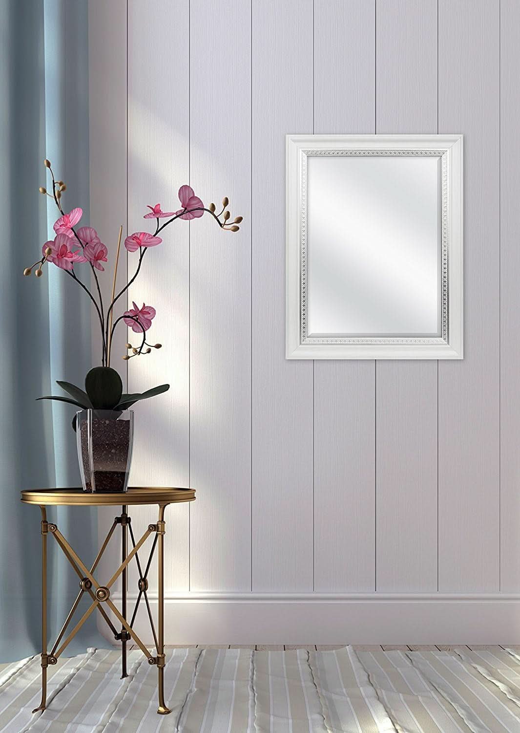 23x29 White Woodgrain Wall Mirror With Beveled Edge