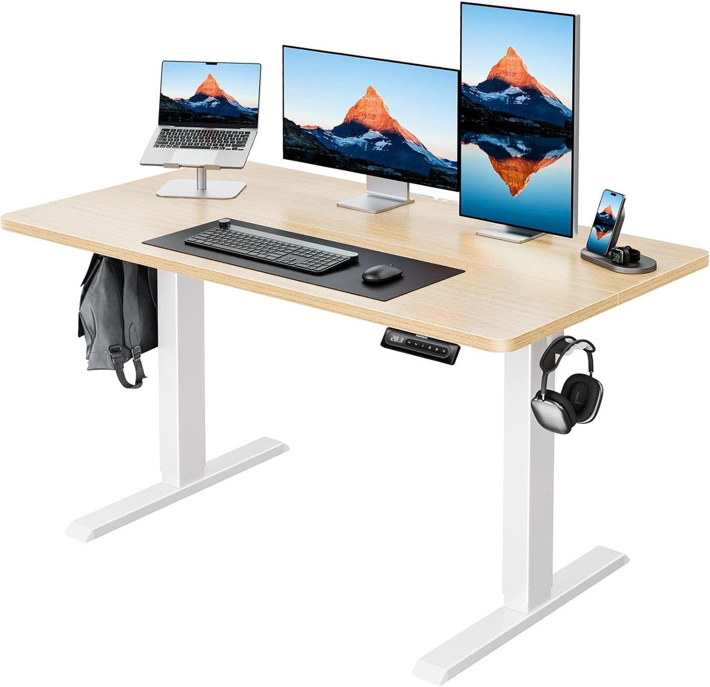 48 Inch Natural Electric Standing Desk With Memory Presets