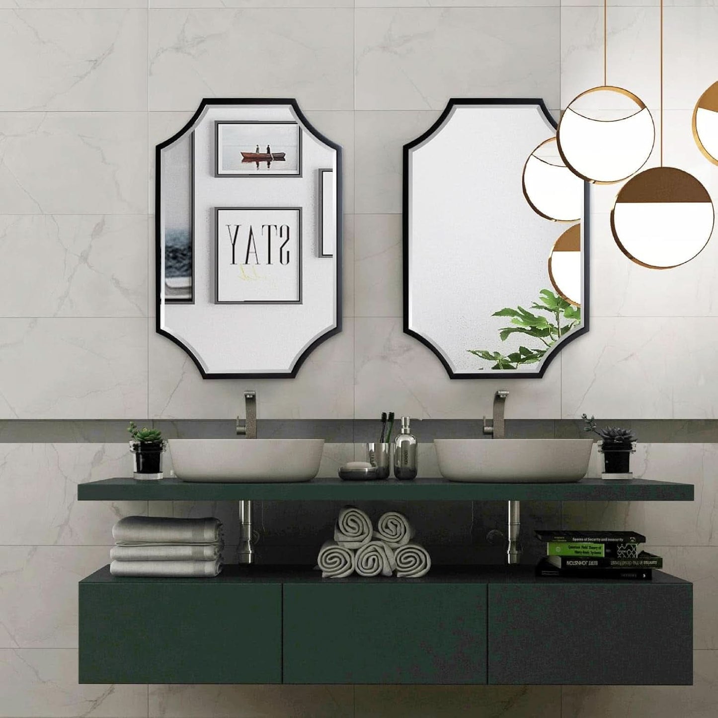 30x40 Black Bathroom Mirror With Gold Scalloped Frame