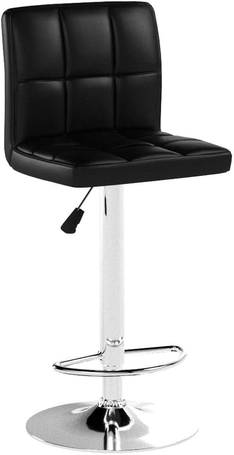 Bar Stools Set Of 2 Black PU Leather Swivel Adjustable Counter Height