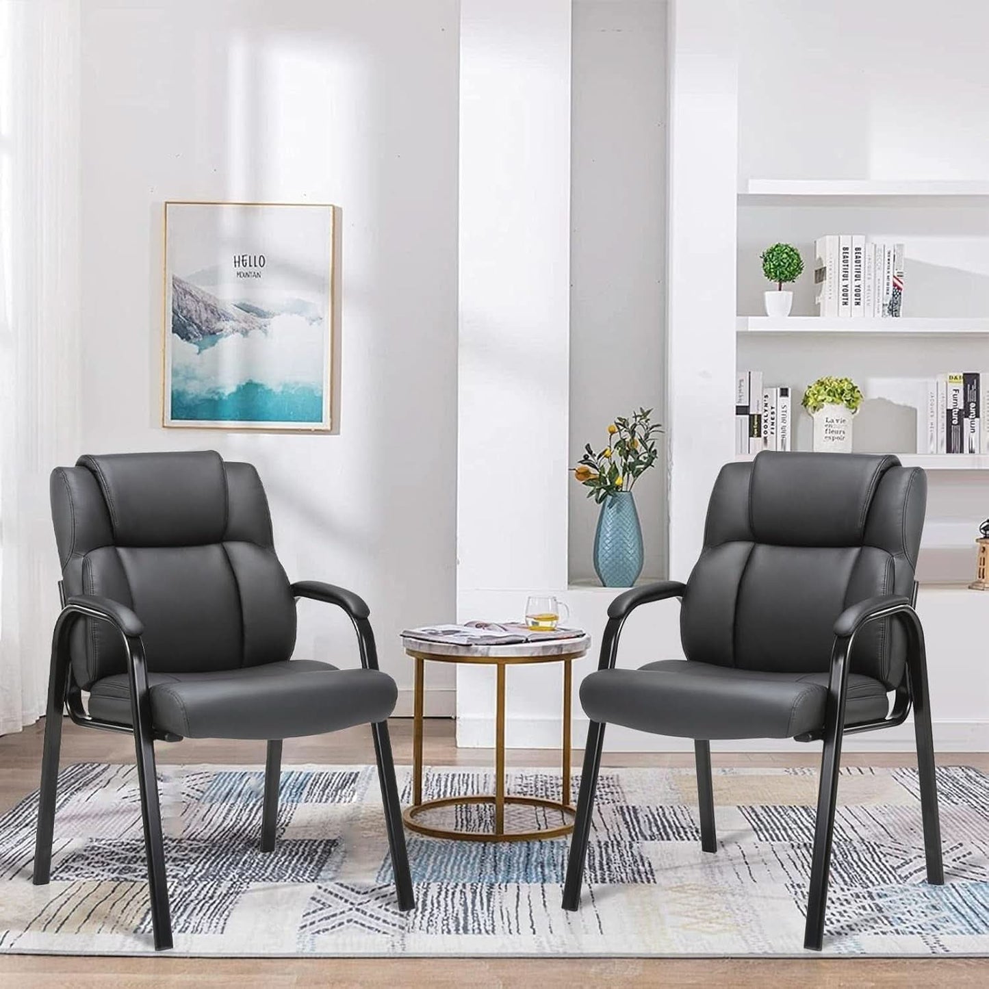 Black Leather Guest Chair 2 Pack With Padded Armrests
