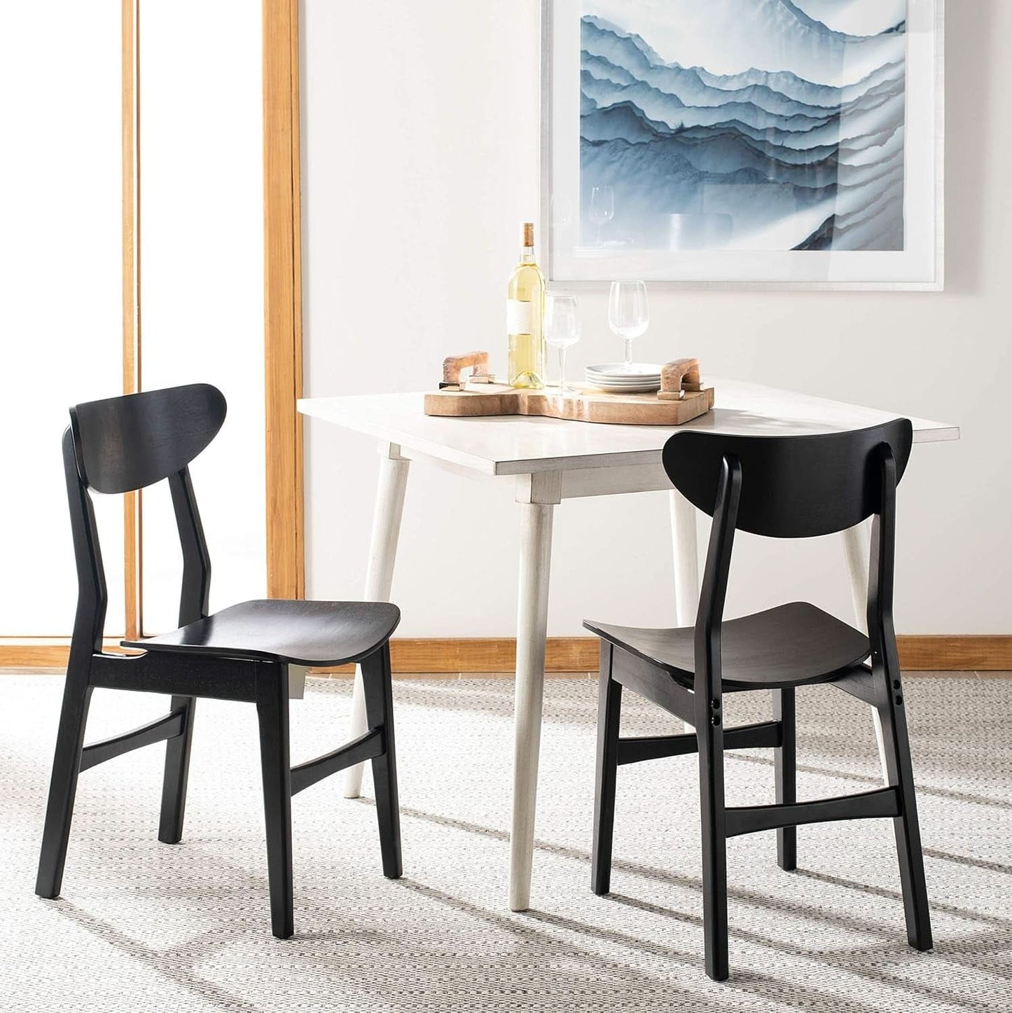 Retro Black Wood Dining Chair Set Of 2 For Home Dining