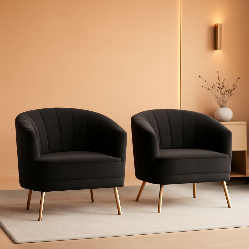 Modern Black Velvet Accent Chair With Gold Legs Living Room