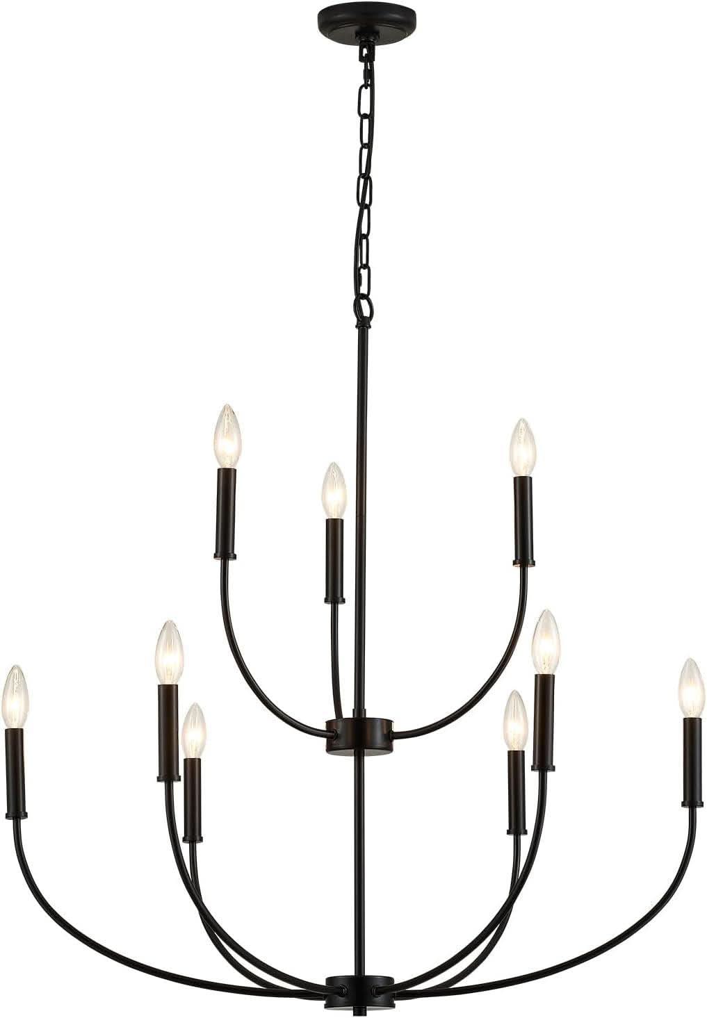 Nine Light Black Chandelier For Entryway Modern Farmhouse