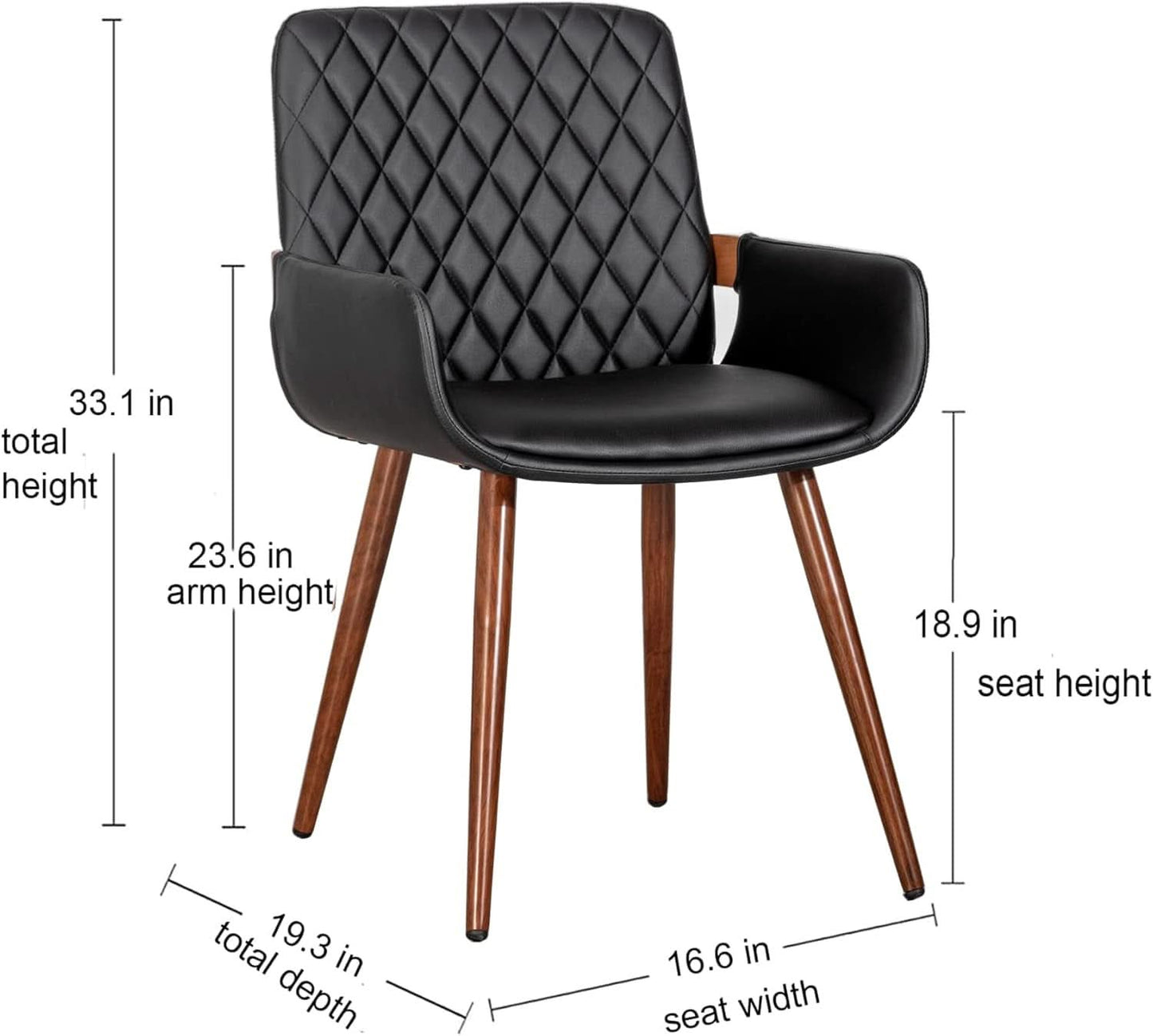 Mid Century Modern Faux Leather Dining Chairs Set 2 Black