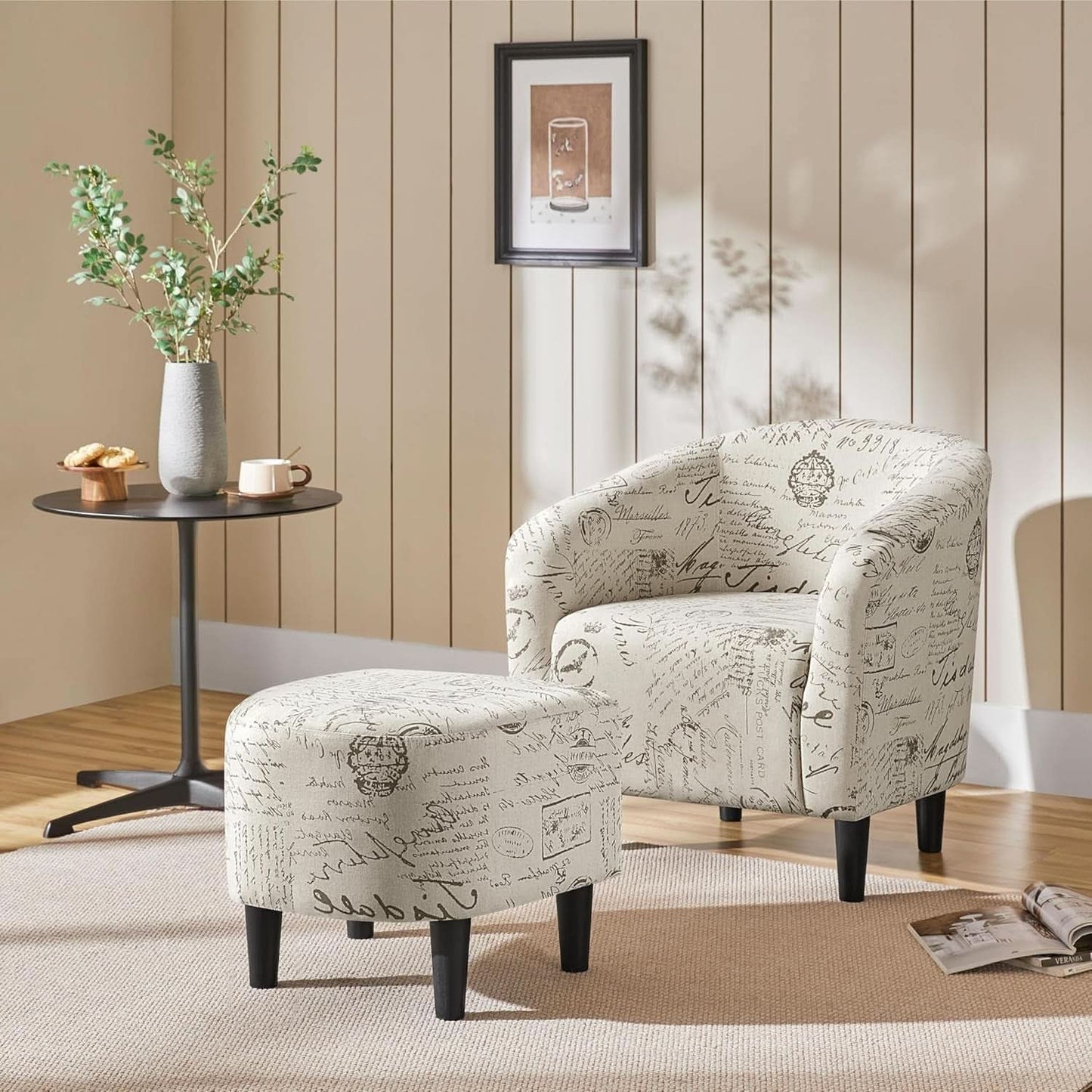 Upholstered Club Chair With Velvet Finish Ottoman Footstool
