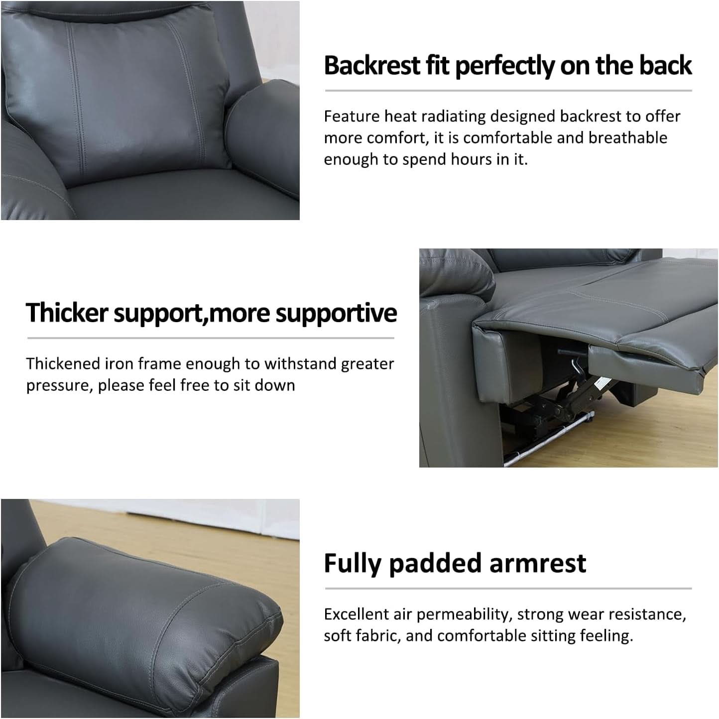 Power Leather Recliner Sofa Set Grey LED Lights Modern