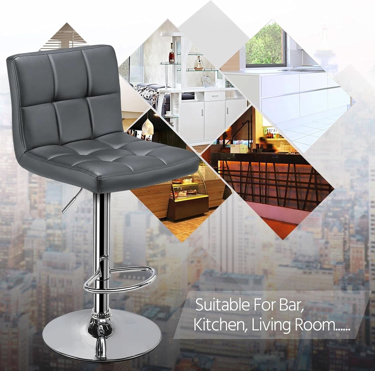 Bar Stools Set of 2, PU Leather Swivel Backrest, Gray