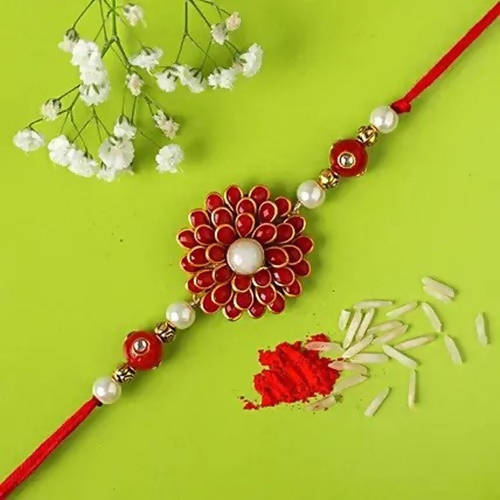 Premium Beads Flower Rakhi & Almonds Jar