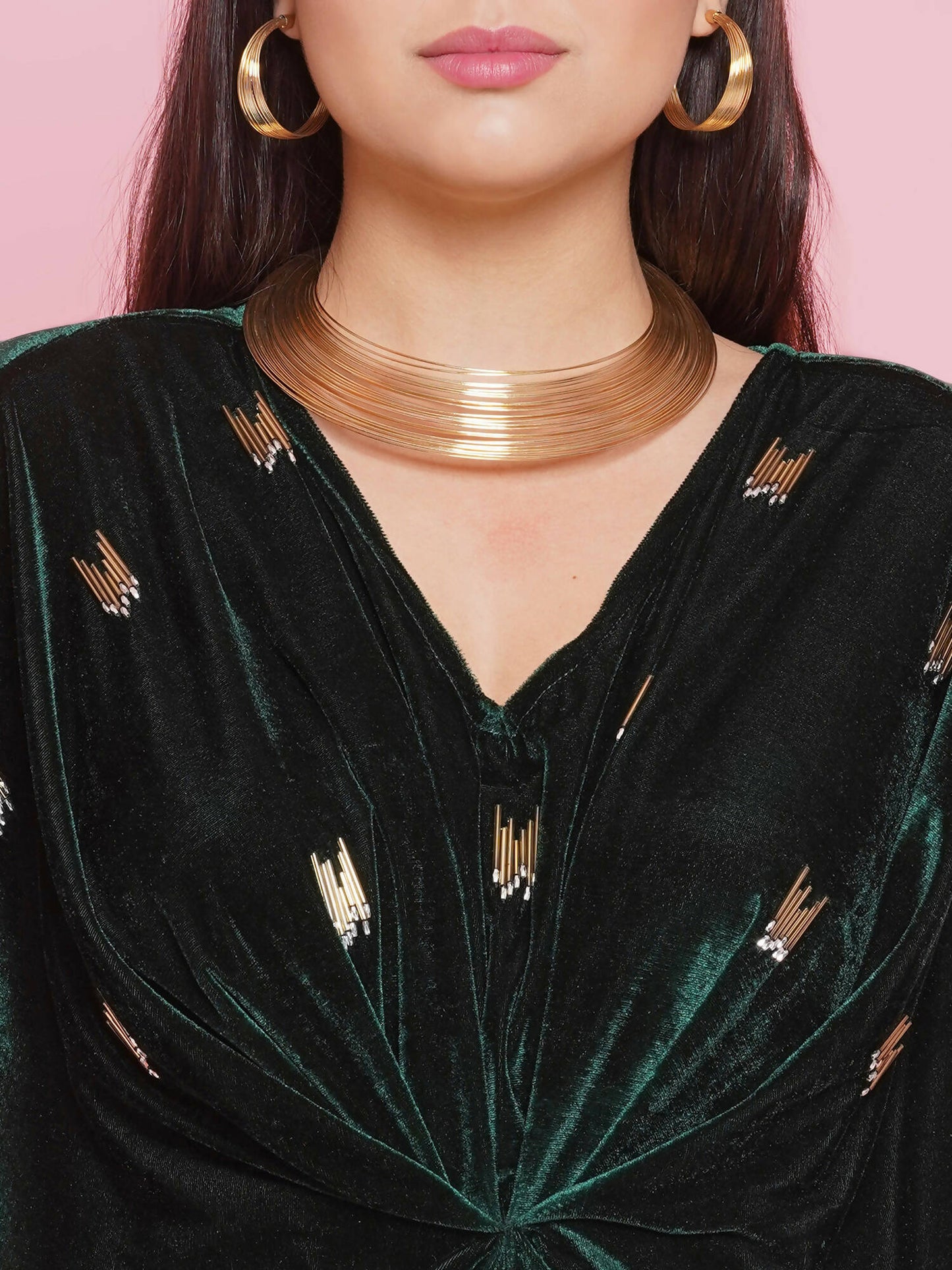 Women Republic Green Velvet Hand Embellished Gown