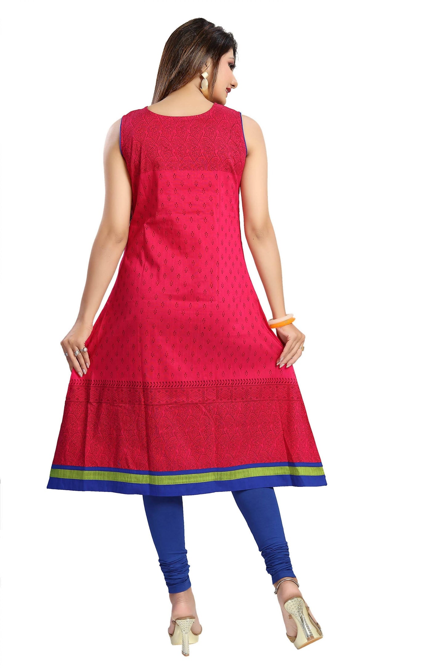 Snehal Creations Bold And Blast Hot Pink Raw Silk Sleeveless Kurti Tunic