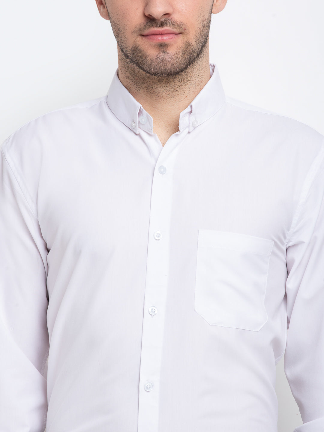 Jainish Men's Button Down Collar Cotton Formal Shirt - White