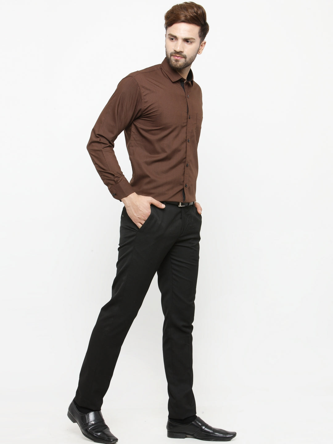 Jainish Coffee Formal Shirt with black detailing ( SF 411Coffee )