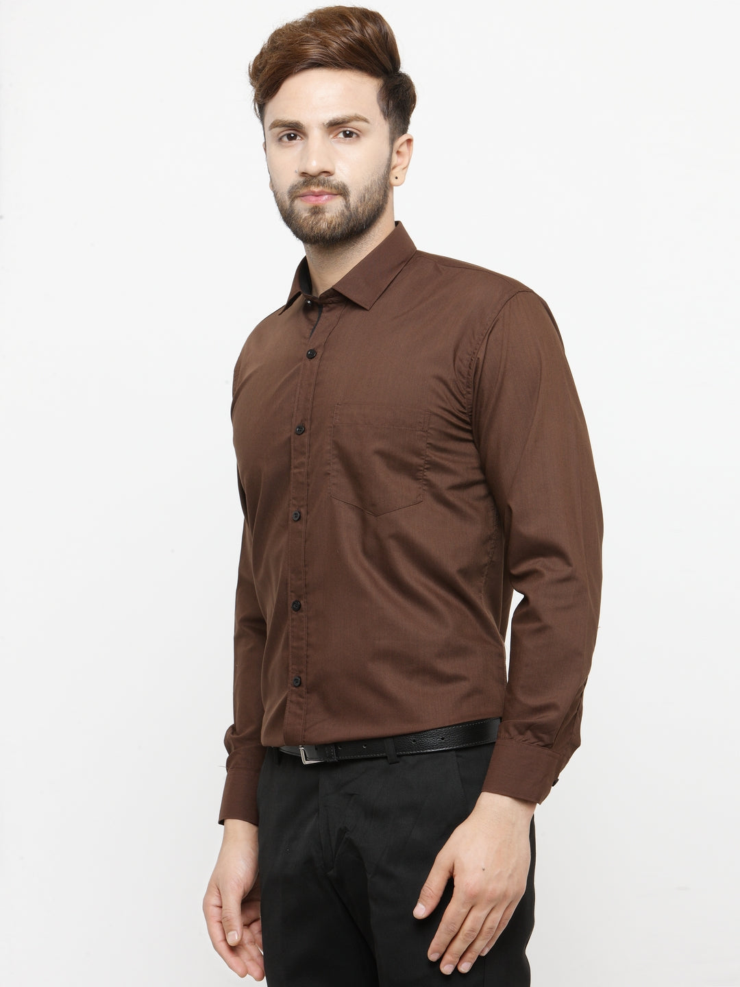 Jainish Coffee Formal Shirt with black detailing ( SF 411Coffee )