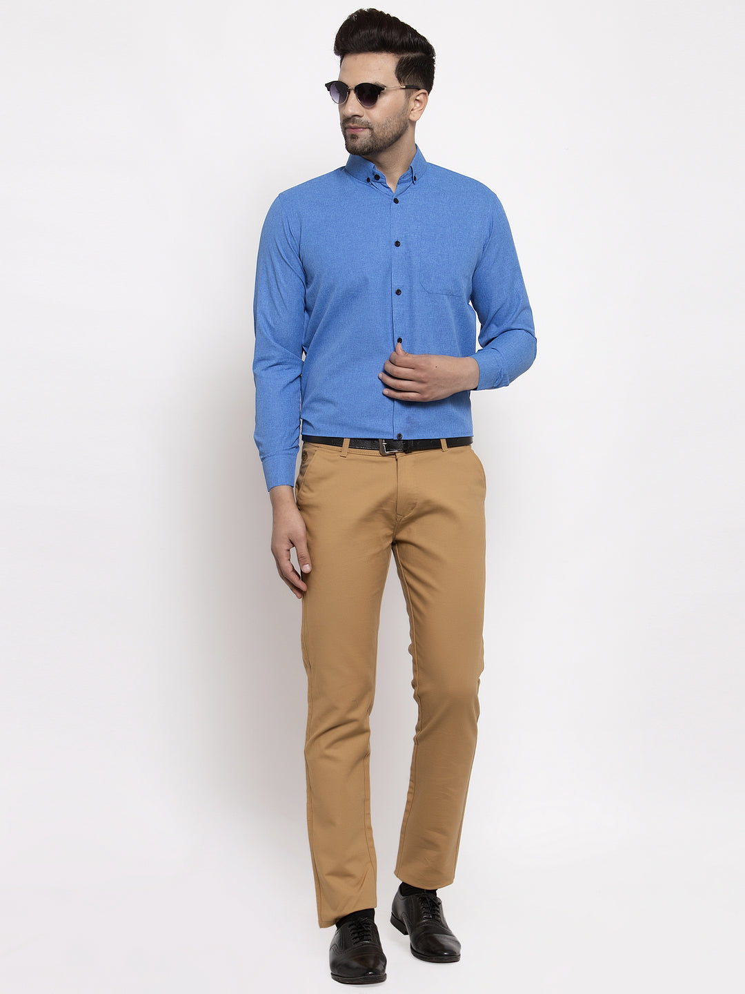 Jainish Blue Men's Cotton Solid Button Down Formal Shirts ( SF 734Blue )