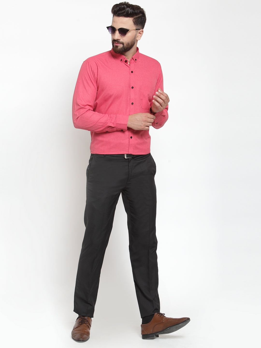 Jainish Red Men's Cotton Solid Button Down Formal Shirts ( SF 734Red )