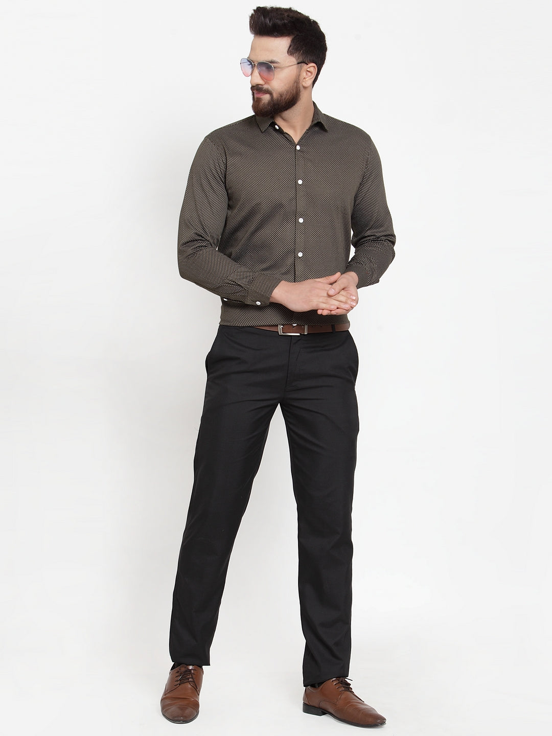 Jainish Olive Men's Cotton Polka Dots Formal Shirts ( SF 736Olive )