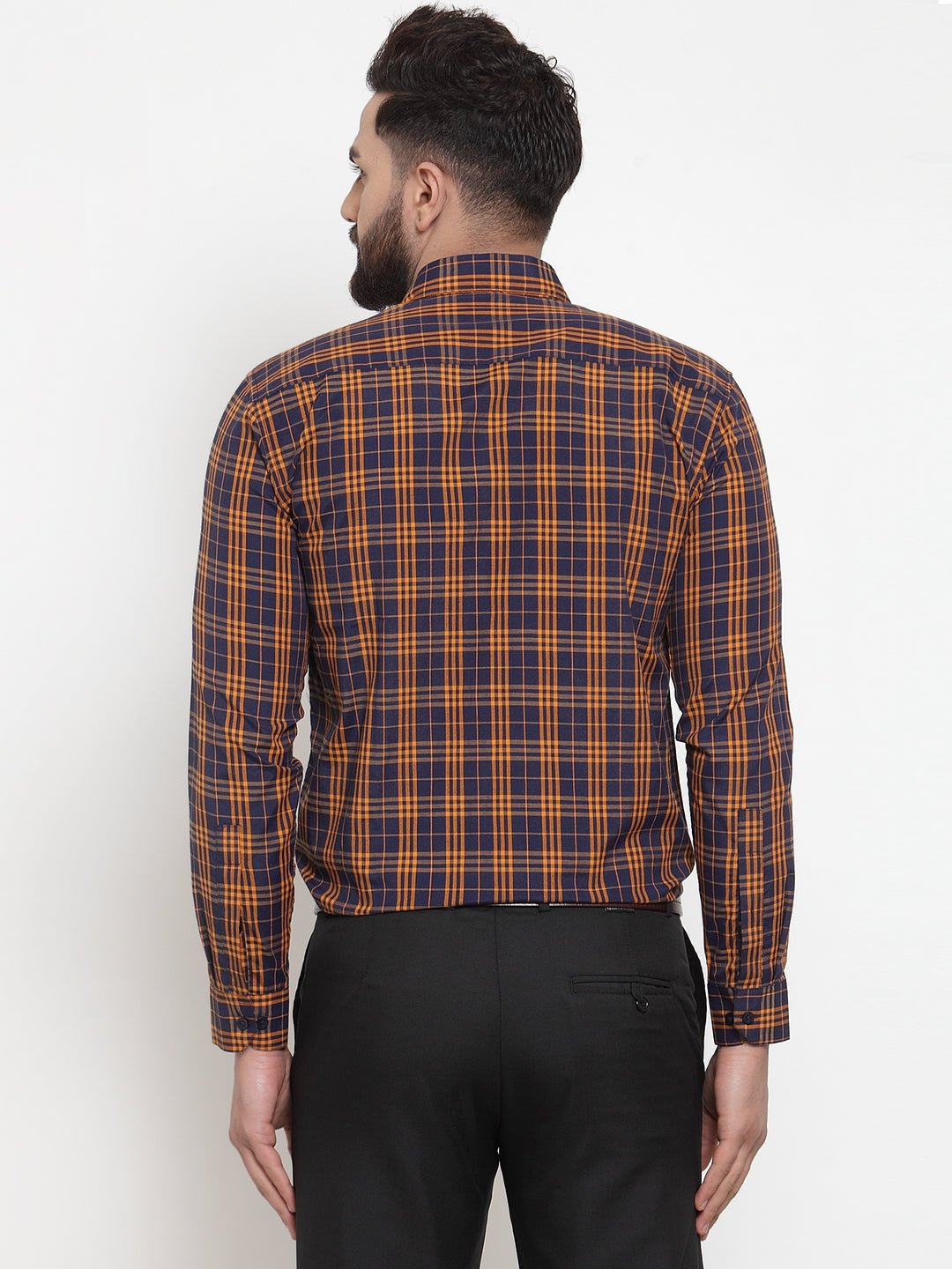 Jainish Multi Men's Cotton Checked Formal Shirts ( SF 741Orange-Blue )