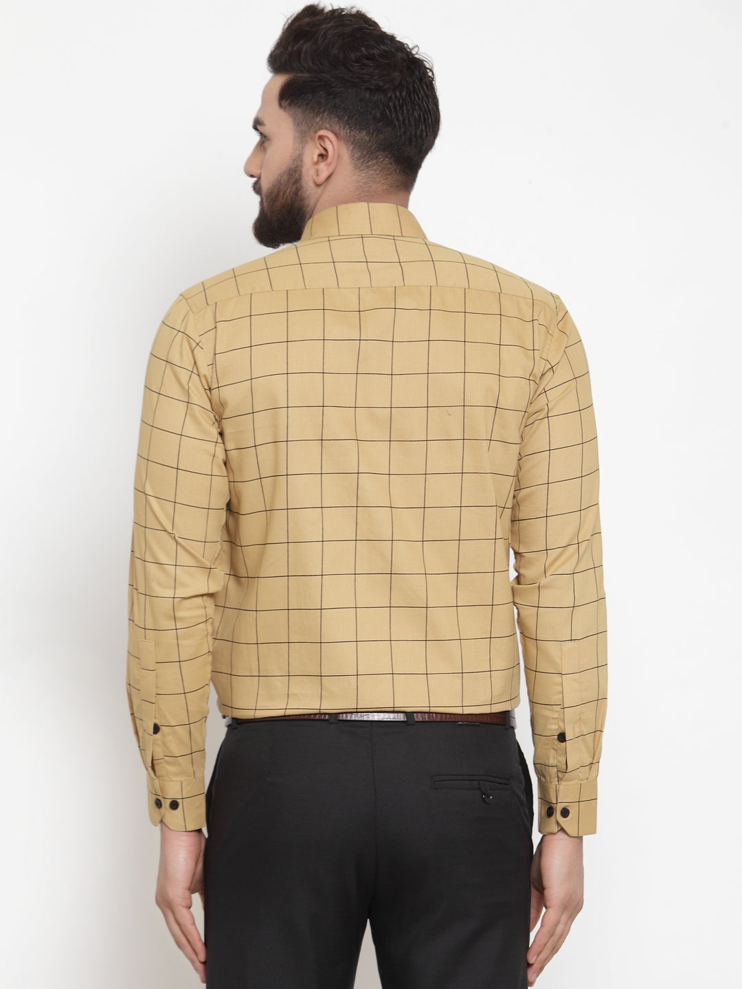 Jainish Beige Men's Cotton Checked Formal Shirts ( SF 742Rust )