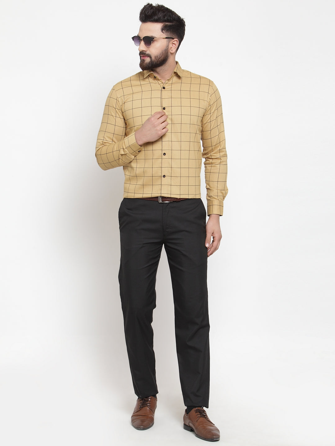 Jainish Beige Men's Cotton Checked Formal Shirts ( SF 742Rust )