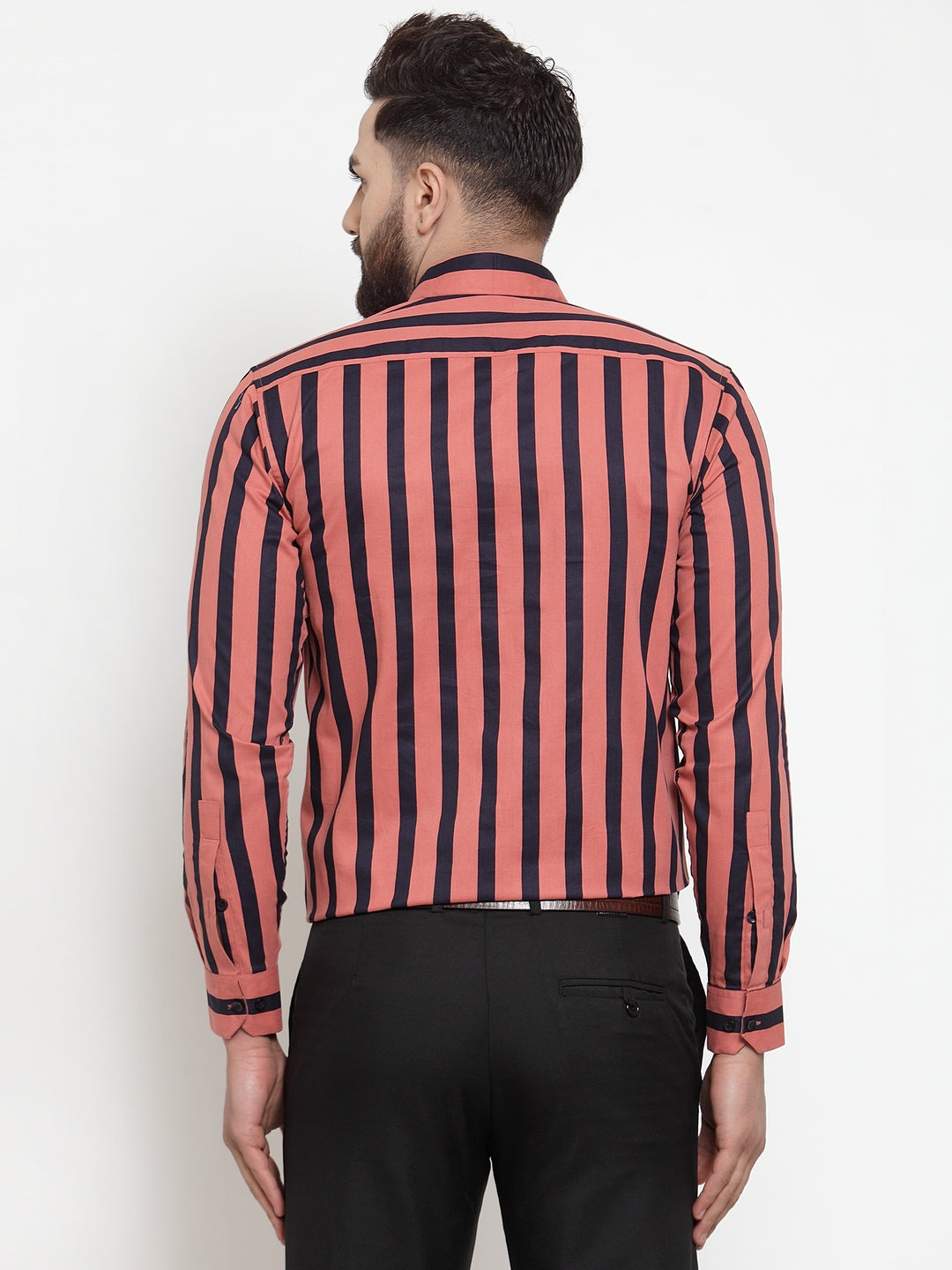 Jainish Red Men's Cotton Striped Formal Shirts ( SF 744Coral )
