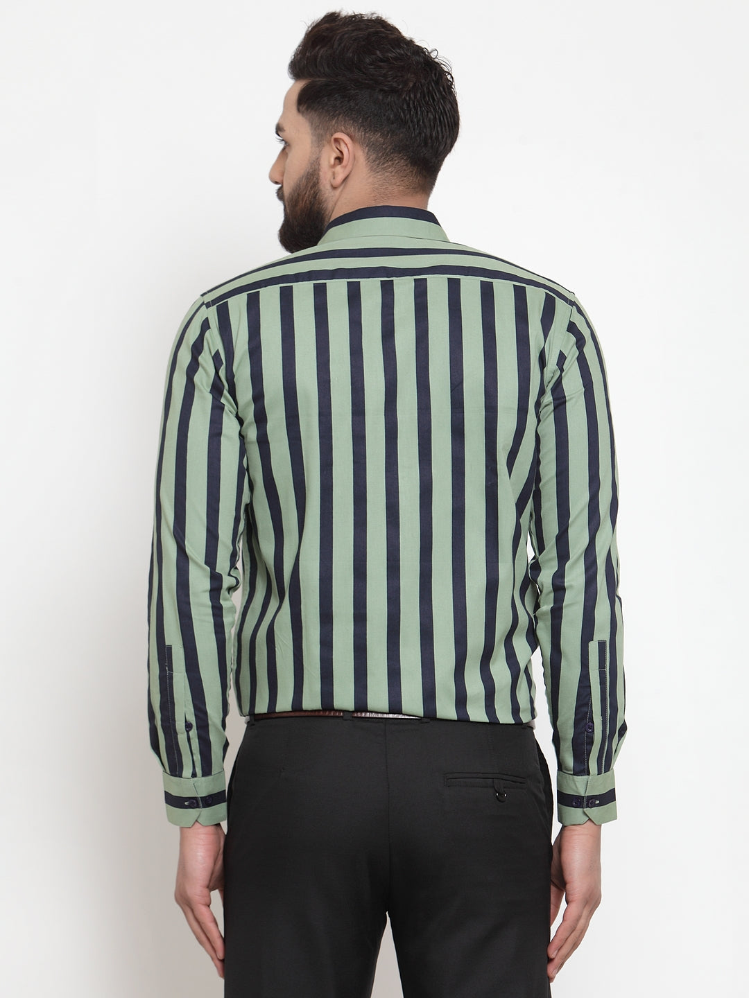 Jainish Green Men's Cotton Striped Formal Shirts ( SF 744Green )