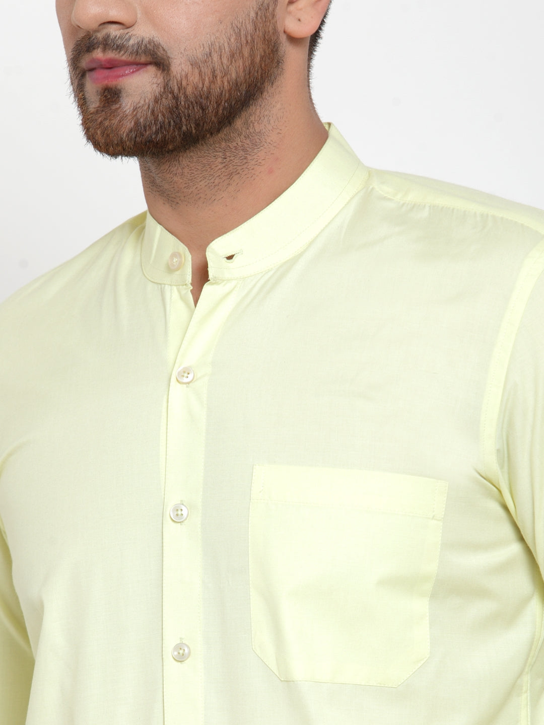 Jainish Green Men's Cotton Solid Mandarin Collar Formal Shirts ( SF 757Lime )