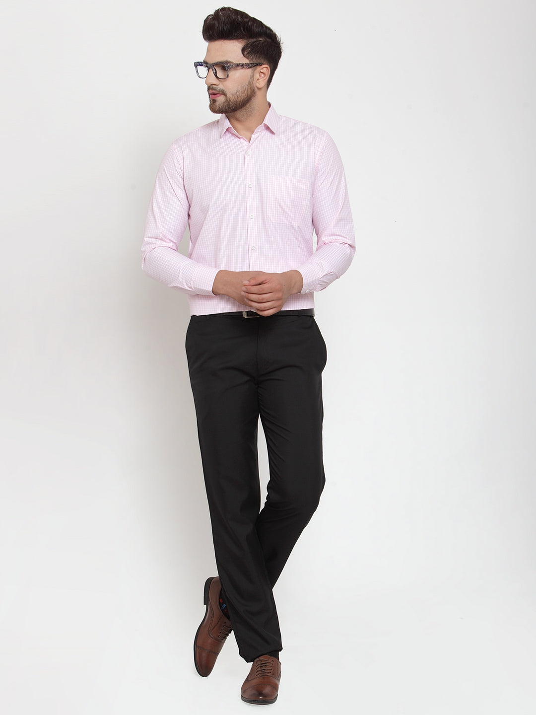 Jainish Pink Men's Cotton Checked Formal Shirt's ( SF 758Pink )