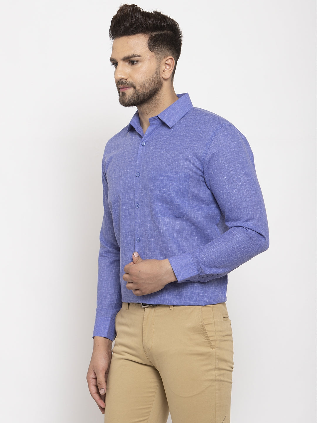 Jainish Blue Men's Dobby Solid Formal Shirts ( SF 762Blue )